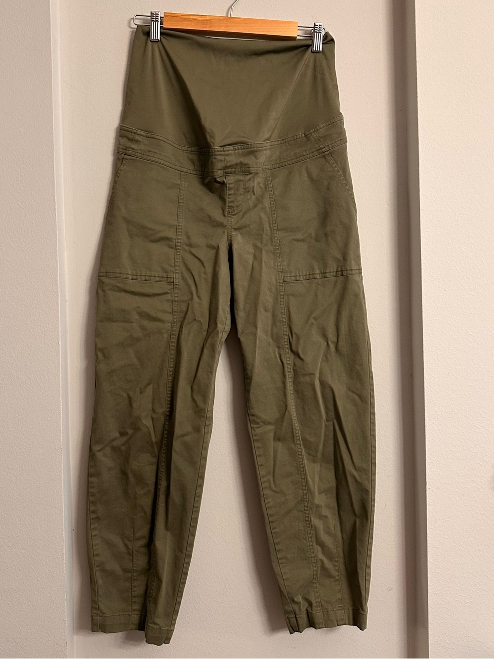 Over The Belly High-Rise Barrel Leg Isabel Maternity Pants Olive Green size S